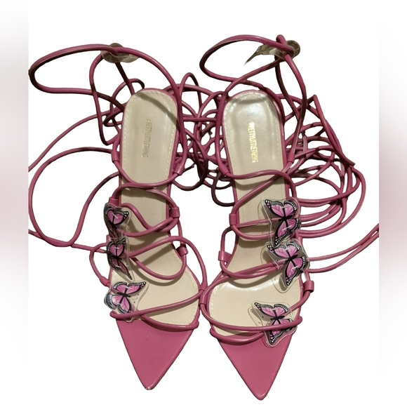 NWOT PrettyLittleThing Pink Wraparound Stiletto Heels - Picture 2 of 4